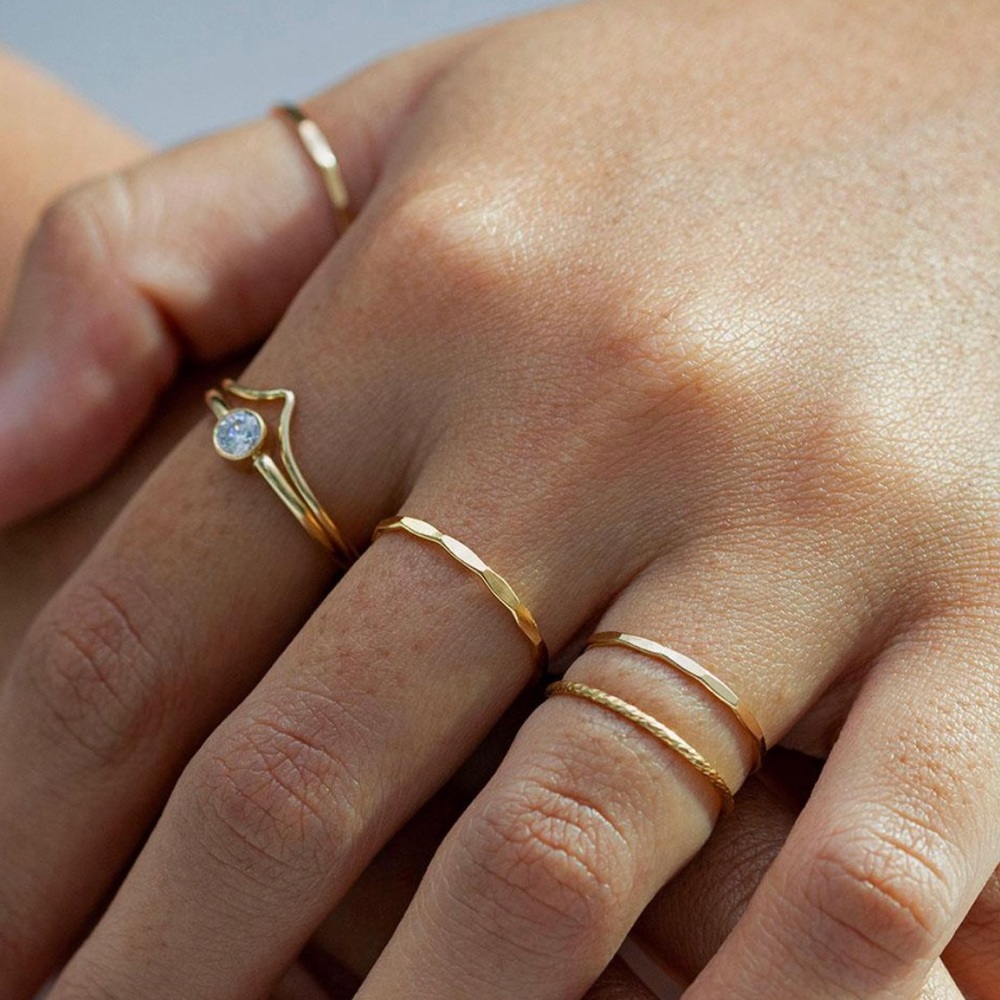 14k Gold Thin Hammered Ring - Picture 2 of 2